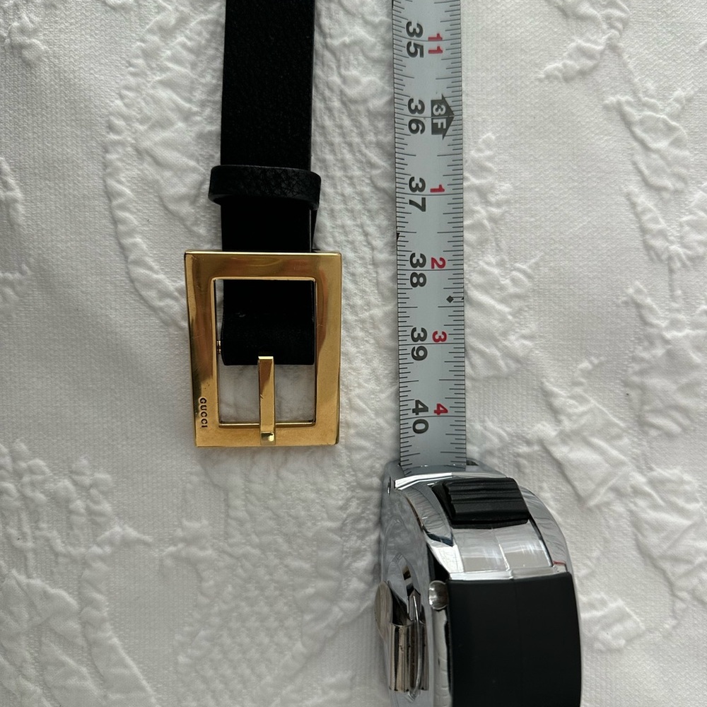 Vintage Gucci Black Belt 30-34 inch with Square Gold Buckle - Picture 2 of 6